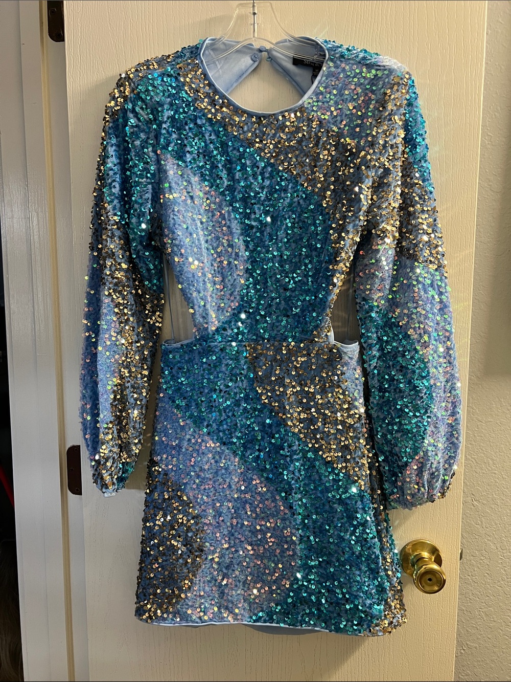 Blue Sequin Long-Sleeve Mini Dress
